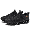 Breathable black flyknit men's running shoes with unique blade-style cushioned sole - 37 / Black