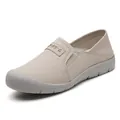 Premium beige genuine leather slip-on loafers with soft durable flat soles for women - 35 / Regular Style / Gray