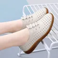 Women's breathable hollow-out loafers in cream leather with soft anti-slip sole - 35 / Summer Hollow Beige