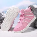 Botas de nieve rosa para niños con forro de felpa grueso y puntera ancha cómoda - 28 / Rosa