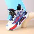 Breathable boys basketball shoe in blue and red with rotating dial lace and astronaut design - 29 / Ruby Red