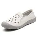 White genuine leather slip-on loafers with breathable hollow design and soft grey sole. - 35 / Hollow Style / Beige