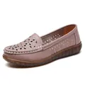 Comfortable mauve leather hollow loafers with floral pattern and soft sole - 35 / Dusty Pink