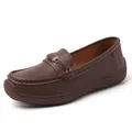 Women's comfortable brown soft leather loafers with elegant decorative buckle detail - 38 / Coffee