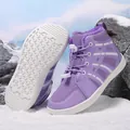 Purple children's high-top snow boots with cozy fleece lining and wide toe box design - Purple