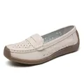 Bequeme beige Leder-Loafer für Damen mit Lochmuster und rutschfester Gummisohle - 38 / Beige - Hohl