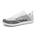 Atmungsaktive Flyknit-Barfußschuhe mit breitem Zehenbereich und grau-weißem Muster-Design - 37 / Weiß