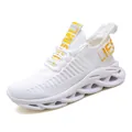 Chaussures de course Blade blanches en maille pour hommes avec accents jaunes - 38 / Chaussures de Course à Semelle Lame Creuse (G101) / Blanc