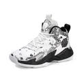 Boys high-top basketball shoes featuring comic graffiti print and durable leather upper - 31 / Black and Grey