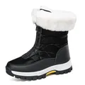 Women's black waterproof winter snow boots with white faux fur collar and zipper - 38 / Black (2329)