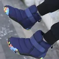 Blue children's mid-top snow boots with warm fleece lining and colorful patterned soles - 25 / Dark Blue