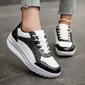 Fashionable women's casual platform sneakers in white and black with glitter sequin accents - 35 / White Black