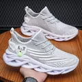 Lightweight men's breathable grey knit running shoes with cushioned shock-absorbing sole - 38 / Grayish White