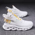 Stylish white blade running shoes with breathable fly-knit mesh upper for sporty men - 36 / White