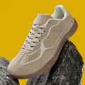 Classic retro GAT style sneakers in khaki suede finish with durable brown rubber sole - 36 / Beige