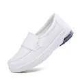 Professional white leather slip-on nurse shoes with breathable air cushion sole for women - 35 / White