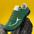 Retro green suede German Army Trainer sneakers with white accents and durable black sole. - 36 / Green