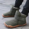 Warm olive green children's mid-top fleece-lined snow boots for winter outdoor wear. - Army Green