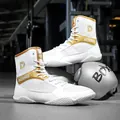 Professional white and gold high-top boxing shoes for indoor training and wrestling - 39 / Platinum