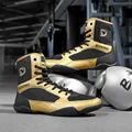 Professional gold and black high-top boxing shoes for wrestling and gym training - 39 / Black & Gold