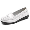 Casual white women's hollow loafers with laser-cut floral pattern and flat sole - 35 / White
