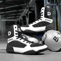 Professional high-top breathable boxing and wrestling shoes in black and white colorway - 39 / Black and White