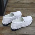 White leather slip-on nurse shoes with breathable air cushion sole for daily comfort wear - 35 / White