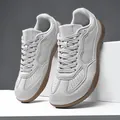 Retro white German army trainers with classic gum sole for daily casual wear - Gray