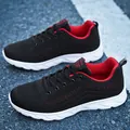 Men's lightweight breathable fly-knit casual sneakers in black with red lining - 39 / Black Red