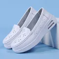 Comfortable white air-cushion nurse shoes featuring hollow-out floral design and thick soft sole - 35 / White Hollow Out (6872) / White