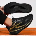 Men's black carbon plate running shoes with gold accents and FLAM logo - 32 / Black & Gold