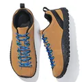 Durable outdoor wide toe barefoot hiking shoes in tan leather with vibrant blue laces - 38 / Athletic Leisure Style (2568) / Earthy Yellow