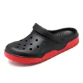 Black and red non-slip clogs with thick soles for men and women, summer garden shoes - Black