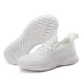 All-white breathable flyknit mesh running shoes with anti-slip wavy sole for summer - 36 / White