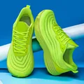 Bright neon green men's casual running shoes featuring breathable mesh and thick sole - 39 / Green