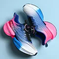 Athletic gradient blue and pink running shoes featuring a quick-dial rotary buckle system - 34 / Electric Light