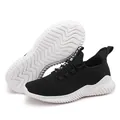 Lightweight black breathable knit mesh sneakers with thick white wavy sole for unisex - 36 / Black and White