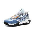 Breathable mid-top basketball shoes for men with blue and white pattern design - 39 / White Blue