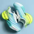 Breathable mesh running shoes with rotary knob closure and neon gradient thick soles - 34 / Grass Green