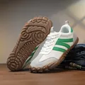 Weiße und graue Barfußschuhe mit grünen Streifen und brauner strukturierter Gummisohle - 36 / Fitness Barfuß Sportstil / Weiß-Grün
