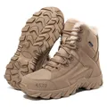 Durable khaki tactical combat boots with warm faux fur lining and rugged rubber sole - 39 / Mid-Top Fleece Tactical Boots (MX-06) / Brown Fleece Lined