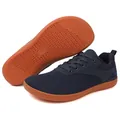 Dark blue wide-toe barefoot sneakers with breathable flyknit and non-slip gum sole. - 36 / Dark Blue