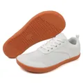White breathable barefoot sneakers with wide toe box and durable orange rubber sole - 36 / White