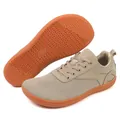 Khaki breathable fly-knit barefoot sneakers with wide-toe design and rubber sole - 36 / Beige