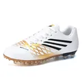 Robuste weiß-goldene Fußballschuhe für Jugendliche mit Stollen und bequemer niedriger Passform - Weiß