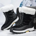 Zwarte outdoor sneeuwlaarzen voor dames met dikke voering van wit imitatiebont en rits - 36 / Zwart