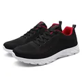 Men's breathable mesh sneakers in black and red with lightweight white sole for running - 39 / Black Red