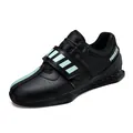 Black professional weightlifting shoes with blue accents for squat and deadlift - 36 / Black Cyan