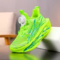 Vibrant neon green kids' sneaker with breathable mesh and innovative rotating buckle closure - 30 / Fluorescent Green Single Mesh