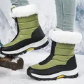 Gedetailleerd overzicht van waterdichte groene sneeuwlaarzen met witte imitatiebont - 36 / Groen